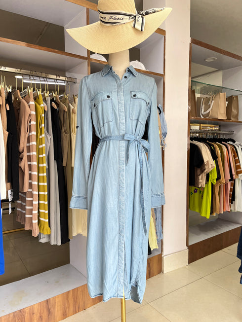 Denim Collar Bottoms Up Long Sleeves Dresses